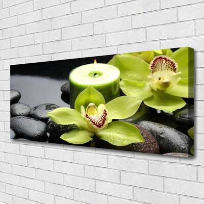 Canvas Wall art Flower stones floral green black