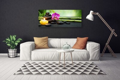 Canvas Wall art Bamboo flower stones candle art green pink black yellow