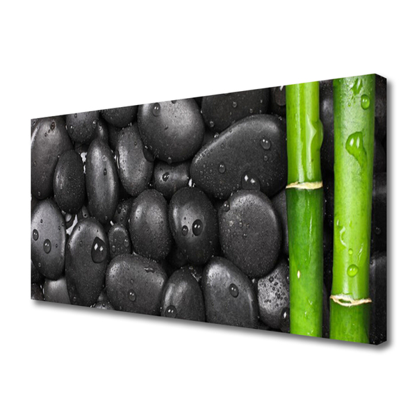 Canvas Wall art Bamboo stalk stones art green black