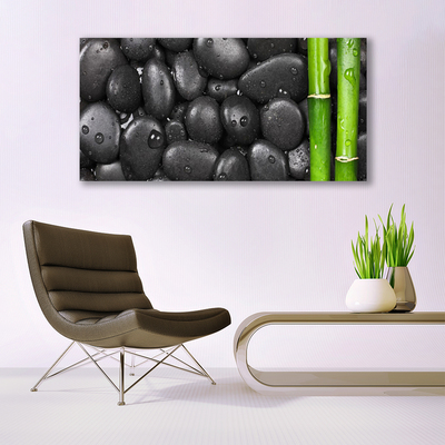 Canvas Wall art Bamboo stalk stones art green black