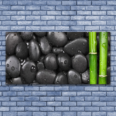 Canvas Wall art Bamboo stalk stones art green black