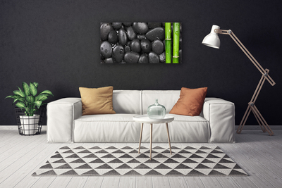 Canvas Wall art Bamboo stalk stones art green black