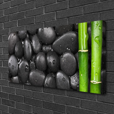 Canvas Wall art Bamboo stalk stones art green black