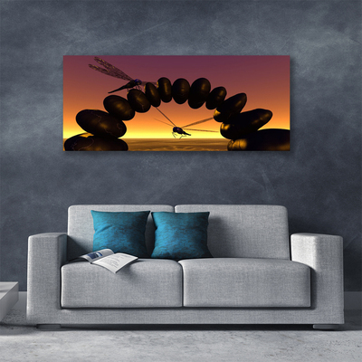 Canvas Wall art Dragonflies stones art black yellow