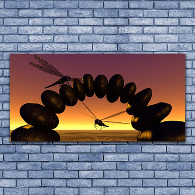 Canvas Wall art Dragonflies stones art black yellow