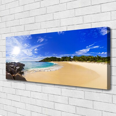 Canvas Wall art Sun sea beach landscape yellow blue brown