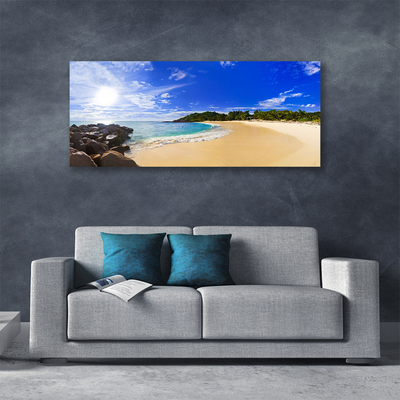 Canvas Wall art Sun sea beach landscape yellow blue brown