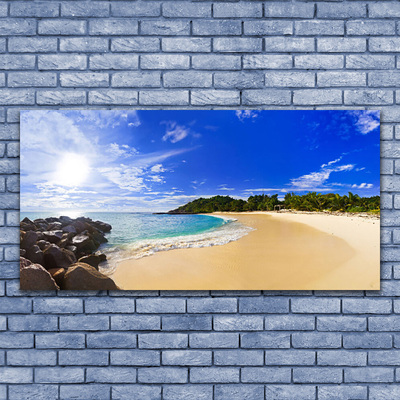 Canvas Wall art Sun sea beach landscape yellow blue brown