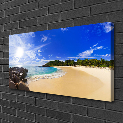 Canvas Wall art Sun sea beach landscape yellow blue brown