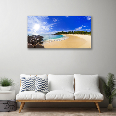 Canvas Wall art Sun sea beach landscape yellow blue brown