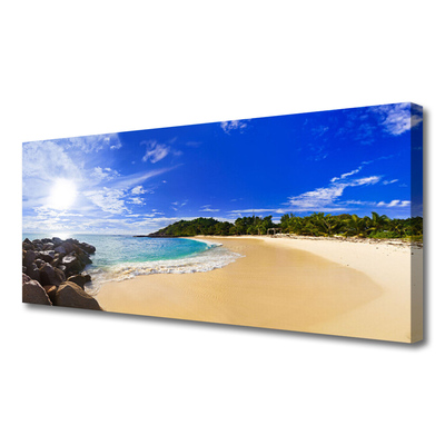 Canvas Wall art Sun sea beach landscape yellow blue brown