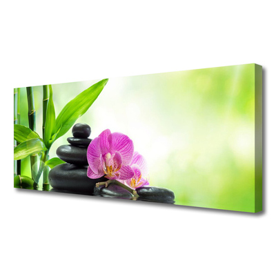 Canvas Wall art Bamboo tube flower stones floral green black pink