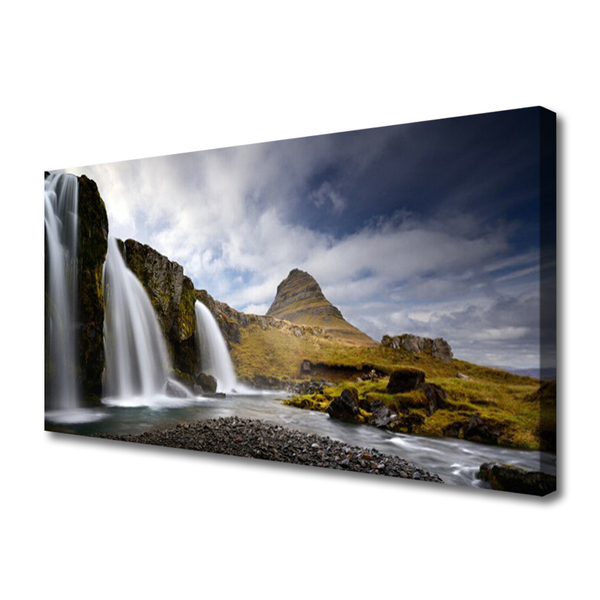 Canvas Wall art Waterfall mountains landscape grey white