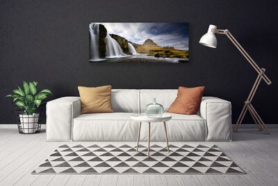 Canvas Wall art Waterfall mountains landscape grey white