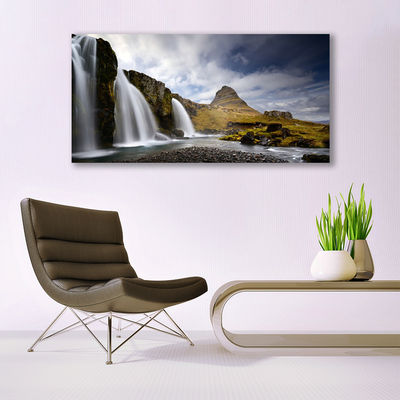 Canvas Wall art Waterfall mountains landscape grey white