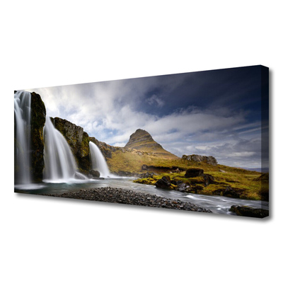 Canvas Wall art Waterfall mountains landscape grey white