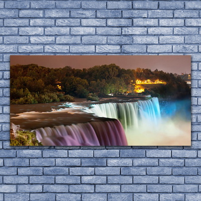 Canvas Wall art Forest waterfall nature green purple blue white