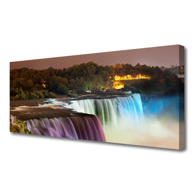 Canvas Wall art Forest waterfall nature green purple blue white