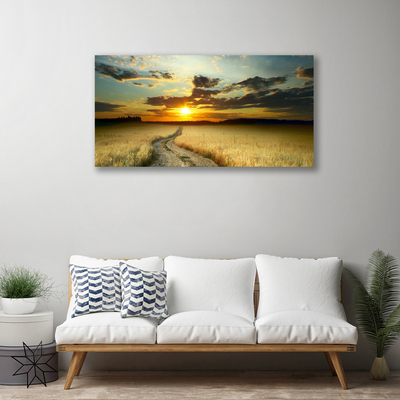 Canvas Wall art Way meadow landscape grey yellow