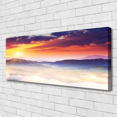 Canvas Wall art Mountain sun landscape yellow purple white