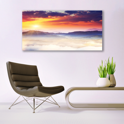 Canvas Wall art Mountain sun landscape yellow purple white