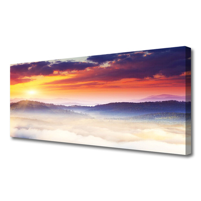 Canvas Wall art Mountain sun landscape yellow purple white