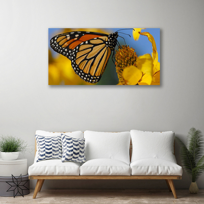 Canvas Wall art Butterfly flower nature black white yellow