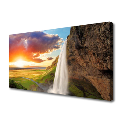 Canvas Wall art Waterfall sun landscape white yellow