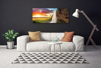 Canvas Wall art Waterfall sun landscape white yellow