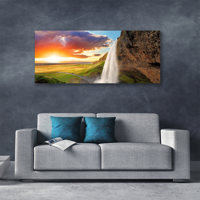 Canvas Wall art Waterfall sun landscape white yellow