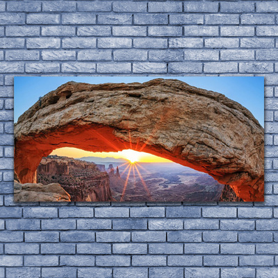 Canvas Wall art Rock sun landscape grey orange yellow