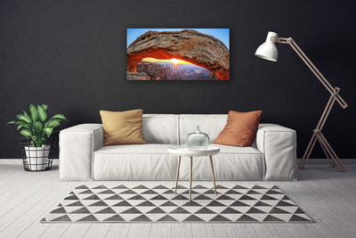 Canvas Wall art Rock sun landscape grey orange yellow