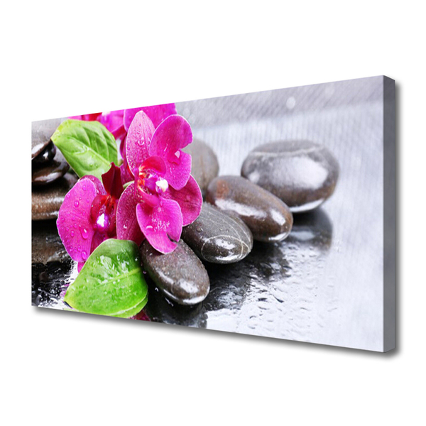 Canvas Wall art Flower stones floral red black