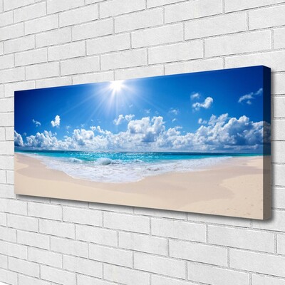 Canvas Wall art Beach sea sun landscape white blue