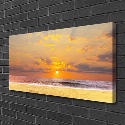 Canvas Wall art Sea beach sun landscape blue yellow brown