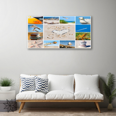 Canvas Wall art Ocean beach landscape brown yellow blue green