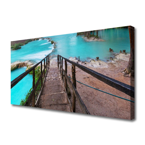 Canvas Wall art Stairs lake architecture brown black blue