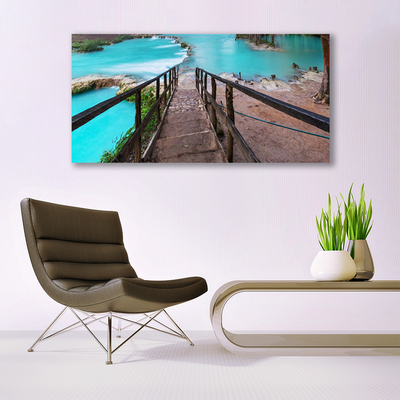 Canvas Wall art Stairs lake architecture brown black blue