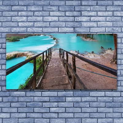 Canvas Wall art Stairs lake architecture brown black blue