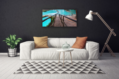 Canvas Wall art Stairs lake architecture brown black blue