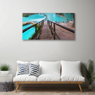 Canvas Wall art Stairs lake architecture brown black blue