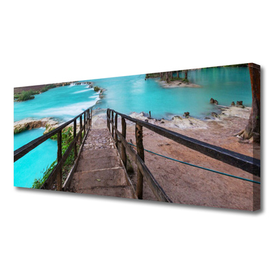 Canvas Wall art Stairs lake architecture brown black blue