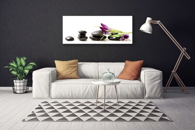 Canvas Wall art Flower stones art black pink green