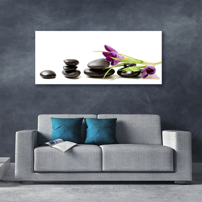 Canvas Wall art Flower stones art black pink green