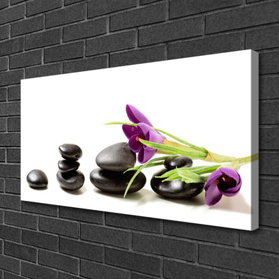 Canvas Wall art Flower stones art black pink green