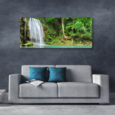 Canvas Wall art Waterfall forest nature white blue brown green