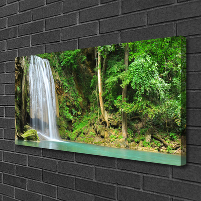 Canvas Wall art Waterfall forest nature white blue brown green