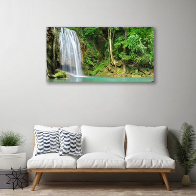 Canvas Wall art Waterfall forest nature white blue brown green