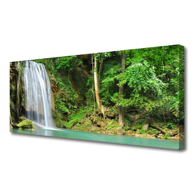 Canvas Wall art Waterfall forest nature white blue brown green