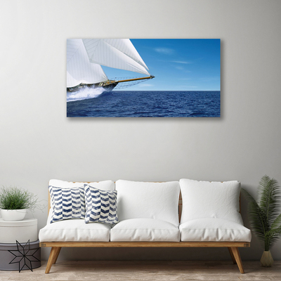 Canvas Wall art Boat sea landscape white blue